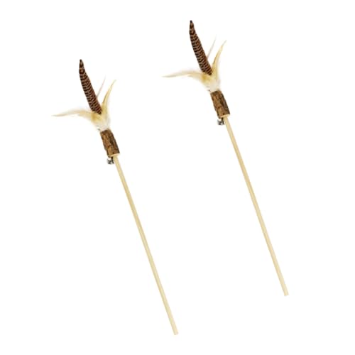 HEMOTON 2Stücke Katzen Teaser Stick Aus Holz Interaktives Katzenspielzeug Mit Federn Für Spielstunden Und Jagdinstinkte Ihrer von HEMOTON