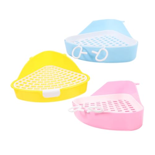 HEMOTON 3 Stück Kleine Tier Toilette Teilig für Kaninchen und Meerschweinchen Kompakte und Langlebige Ecktoilette mit Abnehmbaren Gittern Blau und Gelb für Käfige von HEMOTON