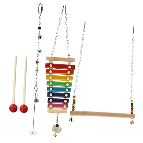 HEMOTON 3 Stück Papageien Spielset Teilig mit Xylophon Obstspieß Schaukel Langlebiges Kauspielzeug für Wellensittiche Nymphensittiche und Kleine Vögel Interaktives Vogelspielzeug von HEMOTON