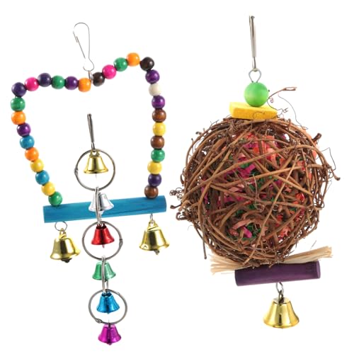 HEMOTON 3stücke Papageien-Spielzeug Hängen Kauspielzeug Für Sittiche Vogel Futter-Such-Spielzeug Haken Für Vogelkäfig Zubehör Zum Beissen Und Spielen von HEMOTON