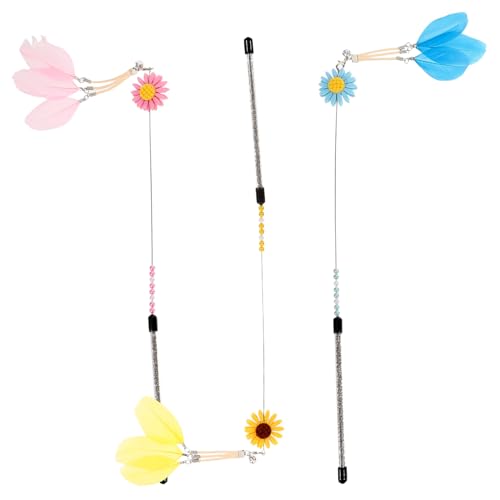 HEMOTON 3 Stück Teiliges Katzenangel Set mit Sonnenblumenfedern Interaktives Katzenspielzeug für Spiel und Spaß Fördert die Aktivität und Ihrer Katze Gelb und Blau von HEMOTON
