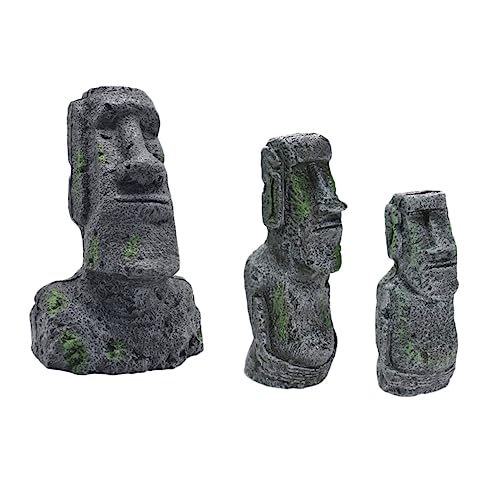 HEMOTON 3 Stück Teiliges Moai Stein Statue aus Harz Aquarium Deko Figuren Klein Mittel Groß Langlebig und Wasserfest für Fischbecken und Terrariengestaltung Dekoratives von HEMOTON