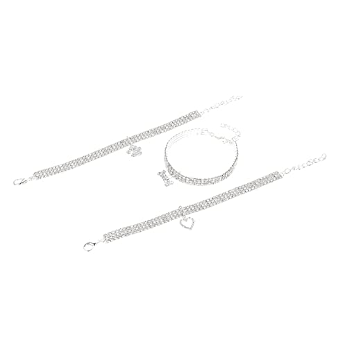 HEMOTON 3 Stück Teiliges Silbernes Haustierhalsband Set mit Elastischem Dehnbarem Strass Hundehalsband und Dekorativem Katzenhalsband Hautfreundliches Legierungsmaterial für Party und von HEMOTON