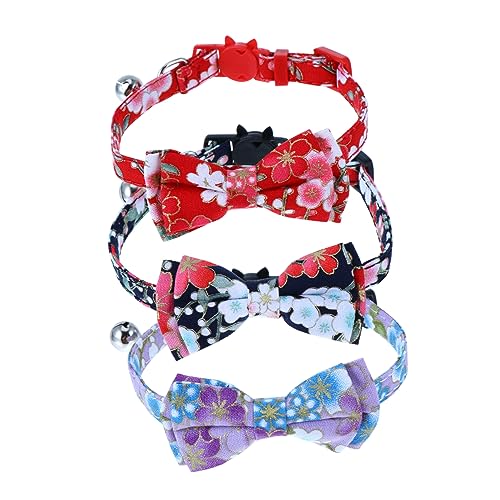 HEMOTON 3 Stücke Katzenhalsband mit Schleife groß klein einstellbar Blumenkatzendem Krawatten Kragen Glocke Haustierhalsband Katzenhalskette mit Fliege Glockenhalsband für Haustier Tuch von HEMOTON
