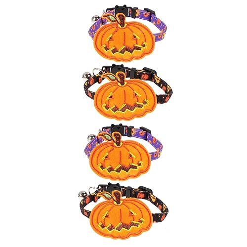 HEMOTON 4 Stück Halloween Haustierhalsband Verstellbar mit Glocke Kürbis Katzen und Hundehalsband Komfortabel Langlebig Festliches Accessoire für Outdoor Party und Fotoshootings von HEMOTON