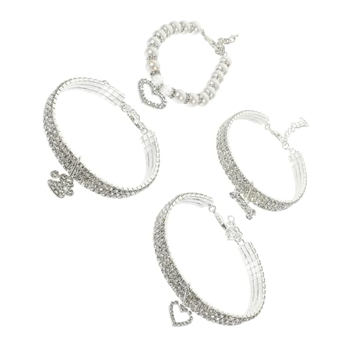 HEMOTON 4 Stück Haustier Halsband Set Katze Aus Strass Strasskatzenkragen Schleife Katzenhalsbänder Schild Dekoratives Hundehalsband Kätzchenkragen Mit Glocke Silber Legierung von HEMOTON