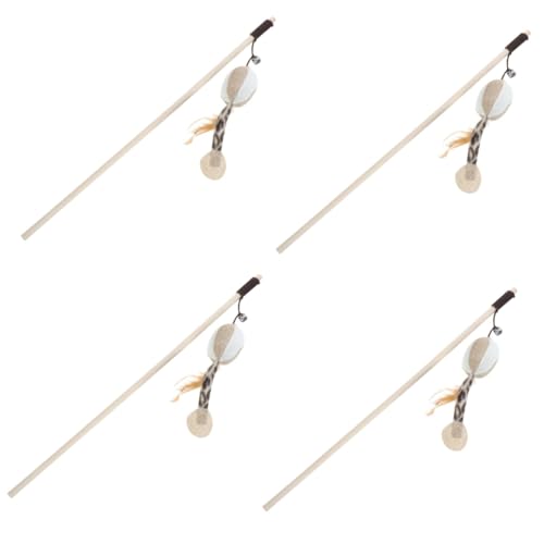 HEMOTON 4 Stück Interaktives Katzenspielzeug mit und Glocke Langlebiger Holzstab mit Baumwollseil Lustiger Katzenangel für Kätzchen Fördert Spielspaß und Bindung zwischen Katze und Halter von HEMOTON