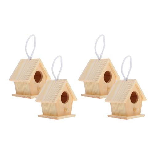 HEMOTON 4 Stück Mini Vogelhaus Bausatz für Teiliges DIY aus Unbehandeltem Holz Bemalen und Dekorieren Hängendes Vogelhaus für Partys und Dekoration im Freien von HEMOTON