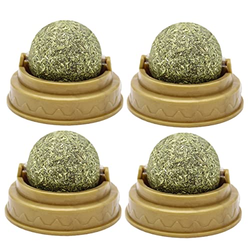 HEMOTON 4 Stück Teiliges Katzenspielzeug Ball mit Katzenminze Drehbar Haftbar an Wand Fördert Zahnreinigung und Verdauung Natürliches Kauspielzeug für Kleine Katzen Grün von HEMOTON