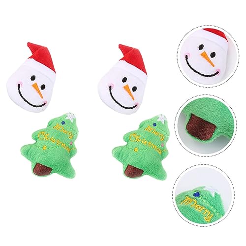 HEMOTON 4 Stück Teiliges Weihnachts Kauspielzeug für Haustiere Bissfestes Molaren Plüschspielzeug mit Lustigen Cartoon Motiven Langlebig und Interaktiv Geeignet für Hunde und Katzen von HEMOTON