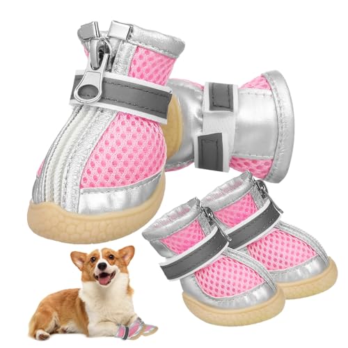 HEMOTON 4Stücke Hundestiefel Für Kleine Atmungsaktive Pfotenschutzschuhe Mit Reflektierenden Riemen rutschfest Für Outdoor Aktivitäten von HEMOTON