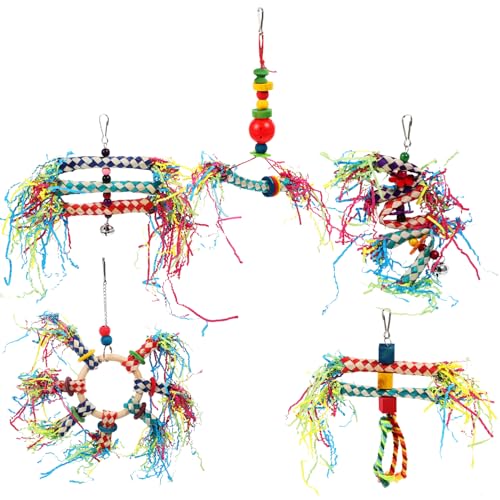 HEMOTON 5 Stück Teiliges Papagei Kauspielzeug Set Sichere und Strapazierfähige Vogelspielzeuge für Wellensittiche und Große Vögel für Käfige Dekoration von HEMOTON