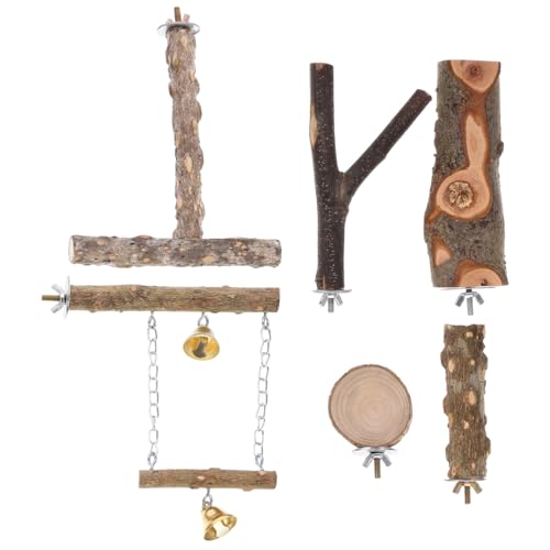HEMOTON 6 Stück Teiliges Holzspielzeug für Vögel Hängende Sitzstange für Papageien und Sittiche Natürliches Holz für Spiel und Kauaktivitäten Vogelkäfigen von HEMOTON