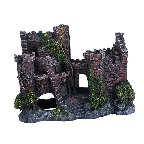 HEMOTON Aquarium Deko Kunststein Schloss Ornament aus Harz für Fischbehälter Unterwasserlandschaft Dekoration Langlebig und Bruchsicher für Aquarien Schreibtischdeko von HEMOTON