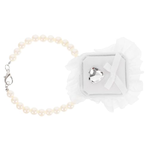 HEMOTON Box Haustier Ehering Box Ehering Etui Ringhalter Hunderinge Trägerhalter Verlobungsring Aufbewahrungskoffer Eheringhalter Hundehalsband Ringhalter Weißes Polyester von HEMOTON