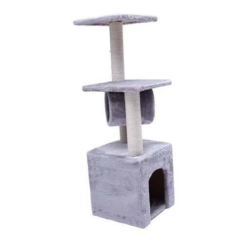 HEMOTON Dreistöckiger Katzenkratzbaum mit Weicher Flanelloberfläche Stabiles Katzenklettergerüst Kratzfeste Klettersäule Katzenspielzeug für Katzen Sicherer und Sprungspaß von HEMOTON