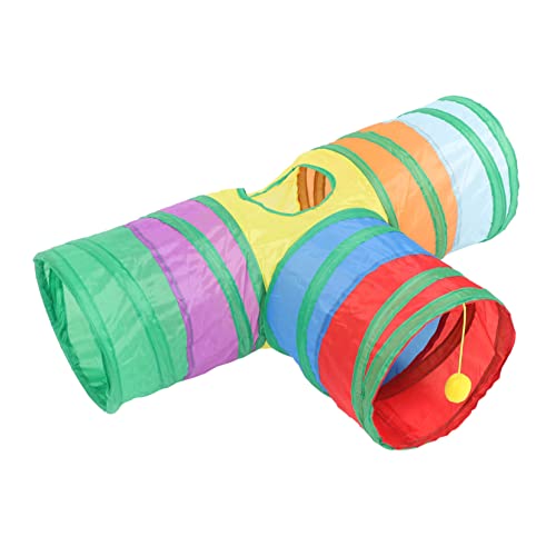 HEMOTON Faltbarer Katzentunnel mit DREI Kanälen aus Weichem Mikrofaser Material Bunter Spieltunnel für Katzen Kaninchen und Hamster zur Beschäftigung und Bewegungsspielzeug von HEMOTON
