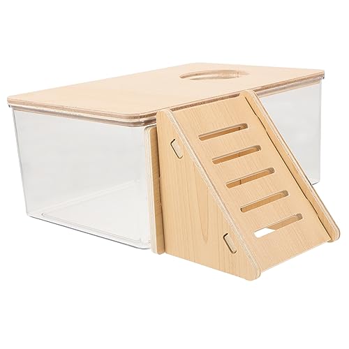 HEMOTON Hamster Sandbadbehälter Transparenter Hamster Badebereich Langlebig für Kleine Haustiere Wie Hamster und Rennmäuse mit Holzleiter und Einfachem Zugang von HEMOTON