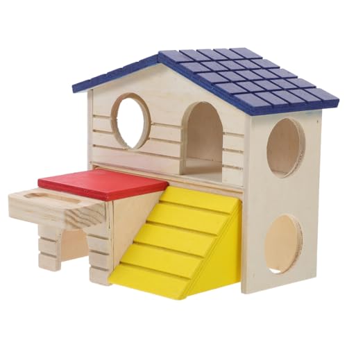 HEMOTON Hamsterhaus aus Holz mit Doppeltem Stockwerk Langlebiges und Geruchloses Kleintierversteck für Hamster und Rennmäuse Geeignet als Schlaf und Spielhaus im Käfig Einfach zu Reinigen von HEMOTON