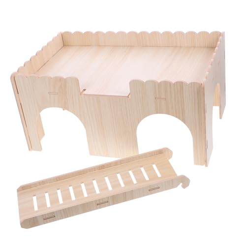 HEMOTON Hamsterhaus aus Holz mit Rutsche Kleine Tierunterkunft für Hamster und Meerschweinchen Komfortable und Sichere Spielplattform für Haustiere von HEMOTON