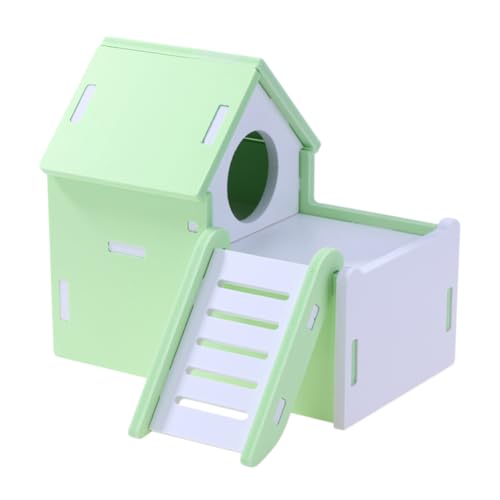 HEMOTON Hamsterhaus aus Holz mit Zwei und Leiter Grünes Versteck für Kleine Haustiere Schlaf und Versteckhaus für Zwerghamster und Kleintiere von HEMOTON