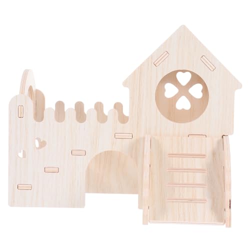 HEMOTON Hamsterhütte Kleintierversteck Zubehör Für Hamsterkäfige Kletterleiter Rutsche Holz-Hamster-Labyrinth Khaki Hölzern von HEMOTON