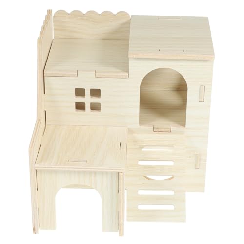 HEMOTON Holz Hamsterversteck für Kleine Tiere Multifunktionales Haus für Hamster Meerschweinchen und Ratten Sicheres und Bequemes Schlafhaus aus Naturholz für Zwerghamster und Mäuse von HEMOTON