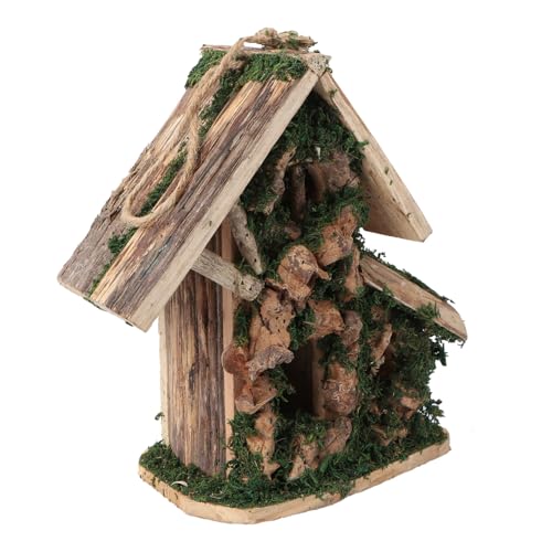 HEMOTON Holz Vogelhaus für Kleine Vögel und Haustiere Handgefertigter Nistkasten zur Aufhängung für Garten und Balkon Dekoration aus Natürlichem Holz Gefertigt Rückzugsorte für Gefiederte von HEMOTON