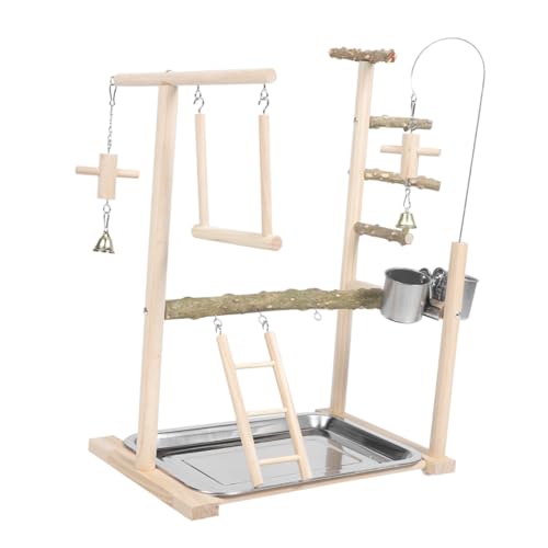 HEMOTON Holz Vogelspielplatz für Papageien mit Schaukel und Leiter Interaktiver Spielständer für Wellensittiche Nymphensittiche und Andere Vögel und Langlebiges Design für Unterhaltung und von HEMOTON