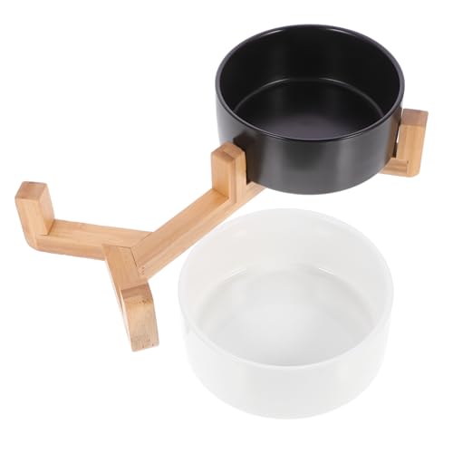 HEMOTON Keramisches Futter und Wassernapf für Hunde und Katzen mit Rutschfestem Holzständer Doppelnäpfe für Füttern für Haustiere HEMOTON Keramisches Futter und Wassernapf für Hunde und Katzen mit Rutschfestem Holzständer Doppelnäpfe für Füttern für Haustiere von HEMOTON