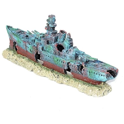 HEMOTON Resin Aquarium Schiffswrack Dekoration Detailgetreu Versunkene Kriegsschiff Ornamente Wasserbeständig Vielseitig für Süßwasser Aquarien Passend für Fischbecken von HEMOTON
