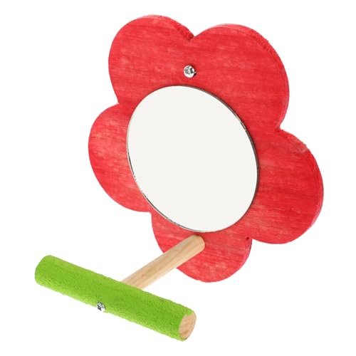 HEMOTON Vogelspielzeug Spiegel mit Sitzstange aus Papagei für Wellensittich und Kleine Vögel Stressabbauendes Haustierzubehör Roter Pflaumenblütenform Geeignet für Käfig und Kleintiere von HEMOTON