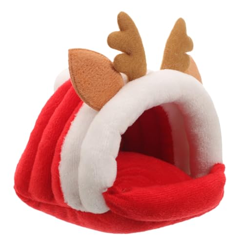 HEMOTON Weihnachtliches Hamster Nest für Kleintiere Stabiles Warmes Schlafnest für Hamster Chinchillas und Meerschweinchen für Winter Roter Elch Form S von HEMOTON