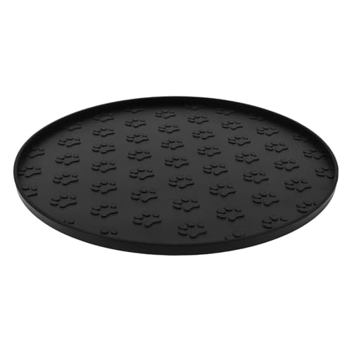 HEMOTON rutschfeste Silikon Fressnapfunterlage mit Erhöhtem Randabschluss und Pfotenabdruck wasserdichte Runde Futtermatte für Katzen und Welpen Schmutzabweisende Futterunterlage Leicht zu von HEMOTON