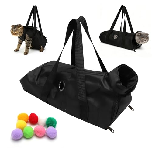 HENGBIRD Katzenpflegetasche Schwarz Katzenrückhaltebeutel, Anti-Scratching Katzentasche, Ohr Reinigung, Nageltrimmen- Ideal für kleine Katzen bis 3kg, Mehrzweck für Reisen & Zuhause von HENGBIRD