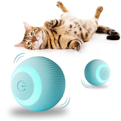 HENGBIRD Katzenball mit LED Licht, Elektrisch Katzenspielzeug Ball Automatischer 360-Grad-Rollbal Interaktives Katzenspielzeug USB Wiederaufladbarer Elektrische Katzenbälle für Katzen (Blau) von HENGBIRD