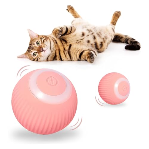 HENGBIRD Katzenball mit LED Licht, Elektrisch Katzenspielzeug Ball Automatischer 360-Grad-Rollbal Interaktives Katzenspielzeug USB Wiederaufladbarer Elektrische Katzenbälle für Katzen (Rosa) von HENGBIRD