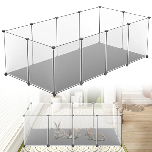 HENGMEI Freigehege Gittergehege Kaninchen mit Kissen Gehege Meerschweinchen Käfig Kleintierkäfig Welpengehege Hasengehege, Transparent (143L x 73B x 46Hcm) von HENGMEI