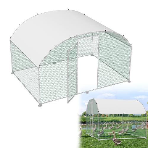 HENGMEI Hühnerstall 300x200x185cm Freilaufgehege Käfige Kleintierstall Verzinkter Stahl Hühnerkäfig Geflügelstall Voliere mit PE Dach Außen Freigehege mit Schloss Geflügelstall, Kuppeldach von HENGMEI