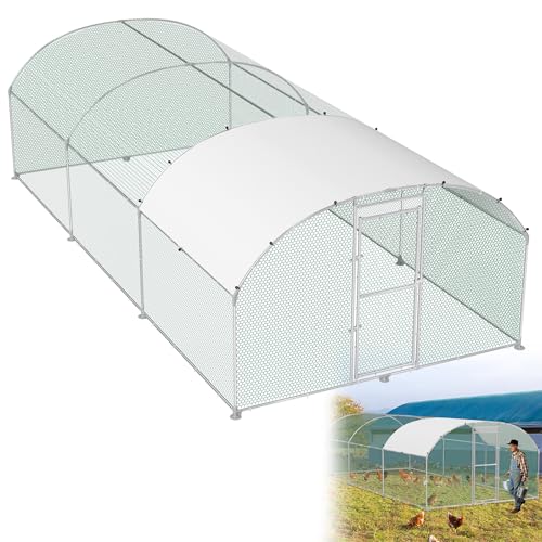 HENGMEI Hühnerstall 300x600x185cm Freilaufgehege Käfige Kleintierstall Verzinkter Stahl Hühnerkäfig Geflügelstall Voliere mit PE Dach Außen Freigehege mit Schloss Geflügelstall, Kuppeldach von HENGMEI