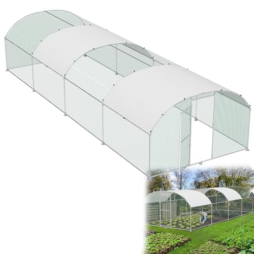HENGMEI Hühnerstall 300x800x185cm Freilaufgehege Käfige Kleintierstall Verzinkter Stahl Hühnerkäfig Geflügelstall Voliere mit PE Dach Außen Freigehege mit Schloss Geflügelstall, Kuppeldach von HENGMEI