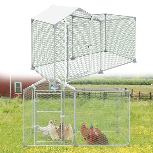 HENGMEI Hühnerstall Freilaufgehege Verzinkter Stahl Hühnerkäfig Hühnerhaus Freigehege, Geflügelstall Voliere für Hühner Kleintiere Geflügel Kaninchen, 2x1x1m von HENGMEI