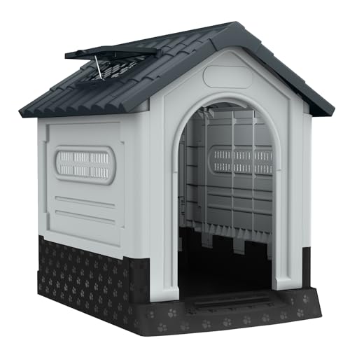 HENGMEI Hundehütte aus Kunststoff 65x56.5x67cm L Haustierhaus Wasserabweisend Isoliert Hundezwinger Plastik mit erhöhtem Boden Schiebedach Katzenhaus Hundekäfig für Draußen und Drinnen HENGMEI Hundehütte aus Kunststoff 65x56.5x67cm L Haustierhaus Wasserabweisend Isoliert Hundezwinger Plastik mit erhöhtem Boden Schiebedach Katzenhaus Hundekäfig für Draußen und Drinnen von HENGMEI