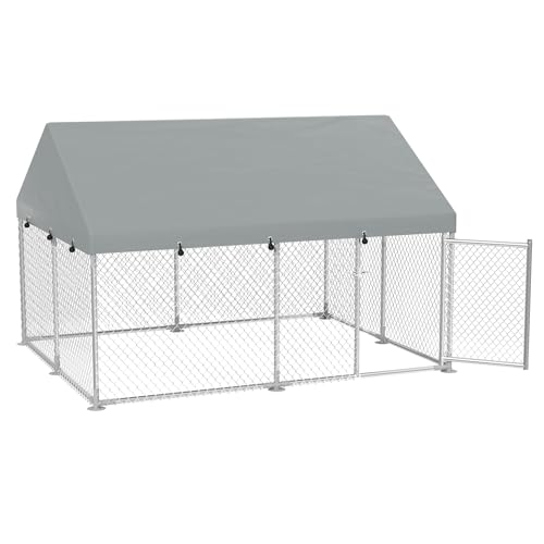 HENGMEI Hundezwinger mit Überdachung Outdoor Hundehütte Zwinger Hundehaus Hundekäfig Tierlaufstall Freilaufgehege Tiergehege mit Schloss Kleintierestall (Rechteckig - 250x200x165cm mit Dach) von HENGMEI