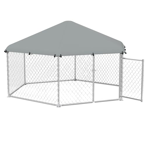 HENGMEI Hundezwinger mit Überdachung Outdoor Hundehütte Zwinger Hundehaus Hundekäfig Tierlaufstall Freilaufgehege Tiergehege mit Schloss Kleintierestall (Sechseckig - 280x250x165cm mit Dach) von HENGMEI