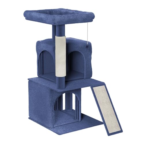HENGMEI Kratzbaum Kletterbaum Katzenkratzbaum Katzenbaum mit Hängematte und Spielmöglichkeiten Grosse Katzenstabil Spielhaus Spielzeug für Katzen (Modell C, Blau) von HENGMEI