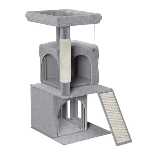 HENGMEI Kratzbaum Kletterbaum Katzenkratzbaum Katzenbaum mit Hängematte und Spielmöglichkeiten Grosse Katzenstabil Spielhaus Spielzeug für Katzen (Modell C, Grau) von HENGMEI