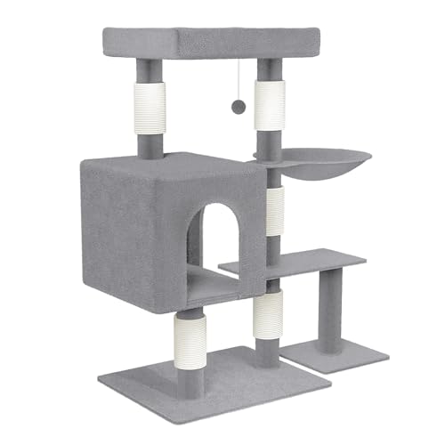 HENGMEI Kratzbaum Kletterbaum Katzenkratzbaum Katzenbaum mit Hängematte und Spielmöglichkeiten Grosse Katzenstabil Spielhaus Spielzeug für Katzen (Modell D, Grau) von HENGMEI
