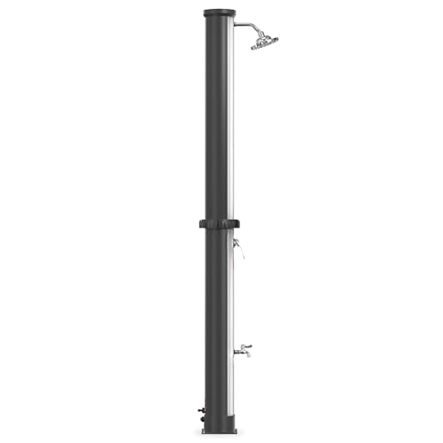 HENGMEI Solardusche 40 Liter Gartendusche Campingdusche Pooldusche ohne Stromanschluss Aussendusche mit Gartenschlauch Anschluss Wasserhähne(Schwarz+Silber) von HENGMEI