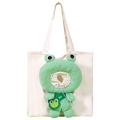 Katzentragetasche Canvas Umhängetasche für Haustiere, niedliche Froschförmige Umhängetasche, tragbare Katzen kleine Haustier Canvas Tote Brusttasche für Welpen, Kätzchen, kleine Hunde und Katzen von HENJUSH